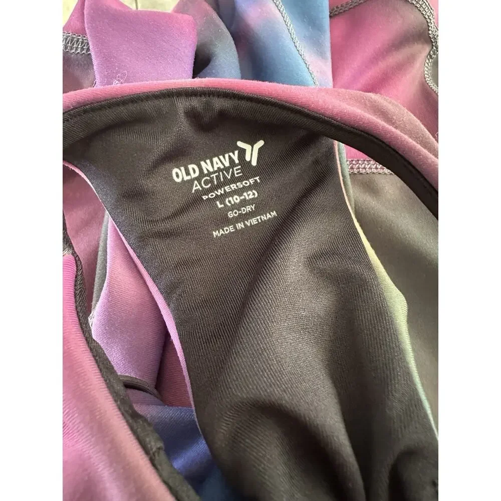 Old Navy Active PowerSoft Girls Large 10-12 High-Rise Tie Dye Leggings & Top Bra